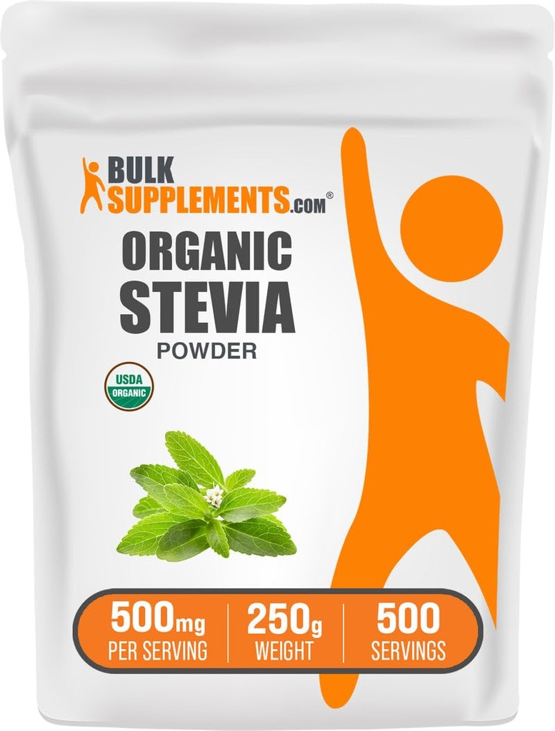 BulkSuplements.com Organic Stepsia Powder - Pure Sweetener, Sourced from Stevia Leaves, Herbal Suplemen - Vegan & Gluten Free, 500mg per Serving, 250g (8.8 oz) (Paket 1)