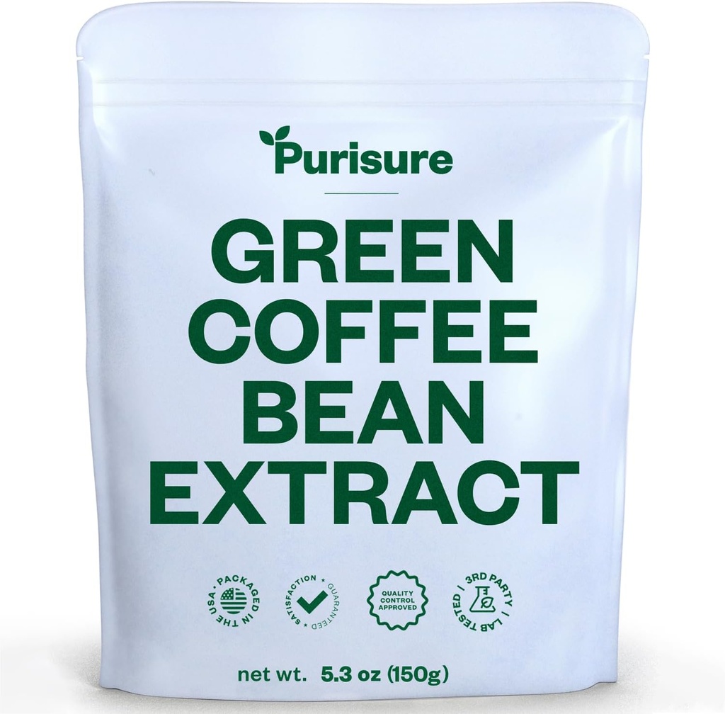 Purisure Green Coffee Bean Extract 150g, Green Coffee with Chlorogenic Acid, Body Detox and Cleanse for Women, Natural Appetite Suppresan untuk Mendukung Vitalitas dan Energi, 750 Servis