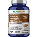 NusaPure Tribulus Terrestris 50: 1 Ekstrak, 1000 mg Equilialen dengan 50,000mg 124; 120 Veggie Caps 14; 95% Skoidal Saponins 114; Non-GMO, Bioperin