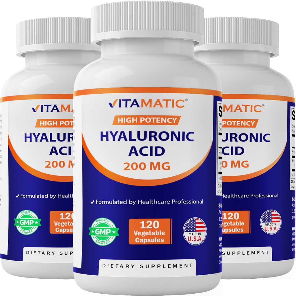 Vitamin 3 Pack Acid Hyaluronic Suplemen 200mg - Supports Healthy Connective Tissules and Joints - Progress Youthful Healthy Skin - Total 360 Ctsules