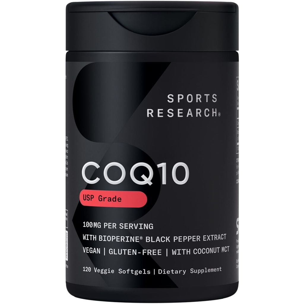 Riset Olahraga CoQ10 (100mg) Enhanced w / Coconut Oil & Bioperine (Black Pepper) for Better Absorpsi 124; Vegan Certified, Non-GMO Verified (120 Veggie Softgels)