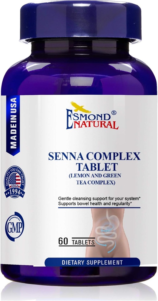 (3 Paket) Esmond Natural: Senna Complex Tablet - Lemon & Green Tea (Bowel Health, Cleansing & Regularitas), GMP, Natural Product Disertifikasi, Dibuat di USA - 620mg, 180 tablet