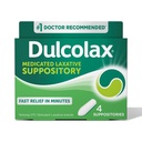 Dulcolax Stimulant Laxative Medidicated Suplotories, Predictable & Effective Constipation Relief, Bisaseyl 10 mg, 4 Count