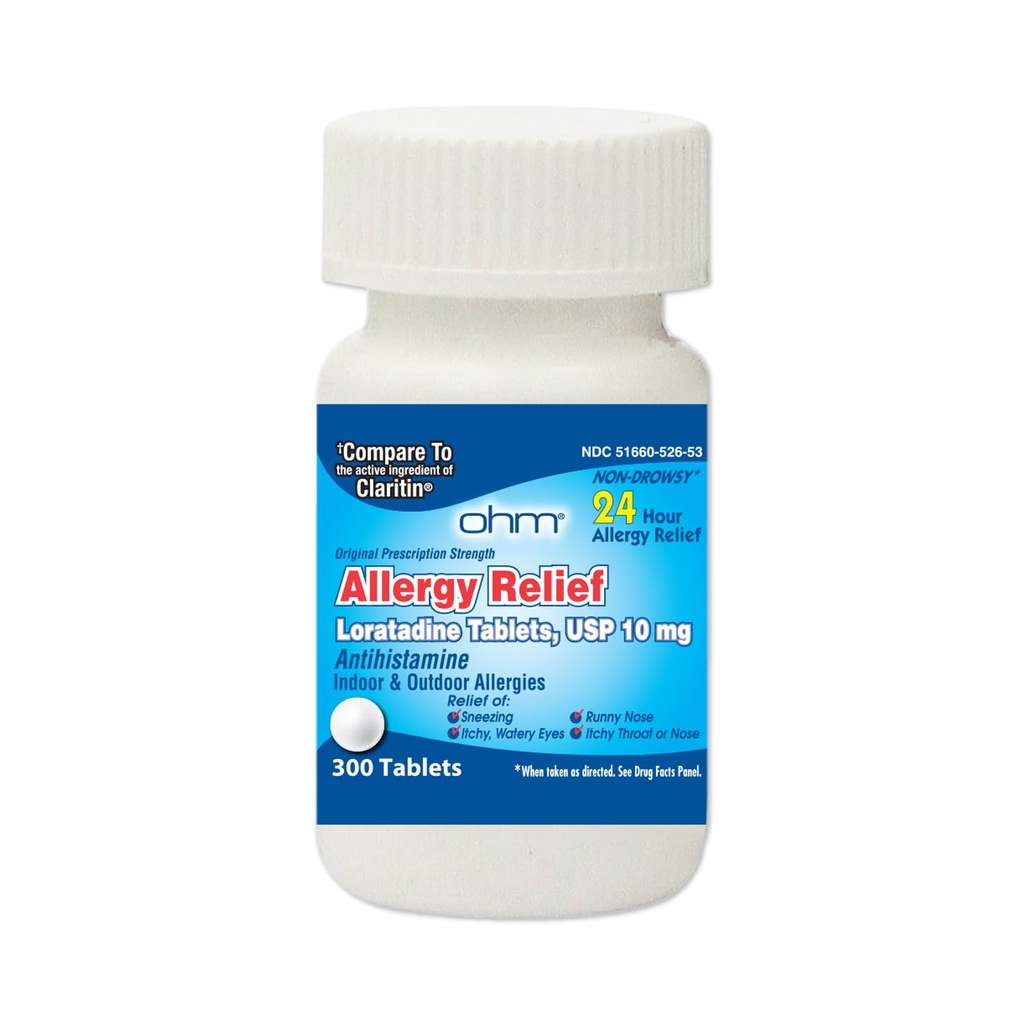 Ohm 24 Hour Loratadine Allergy Relief Tablet, 10mg - 300 Count 124; Pil Non-Drowsy Allergy, Medicine