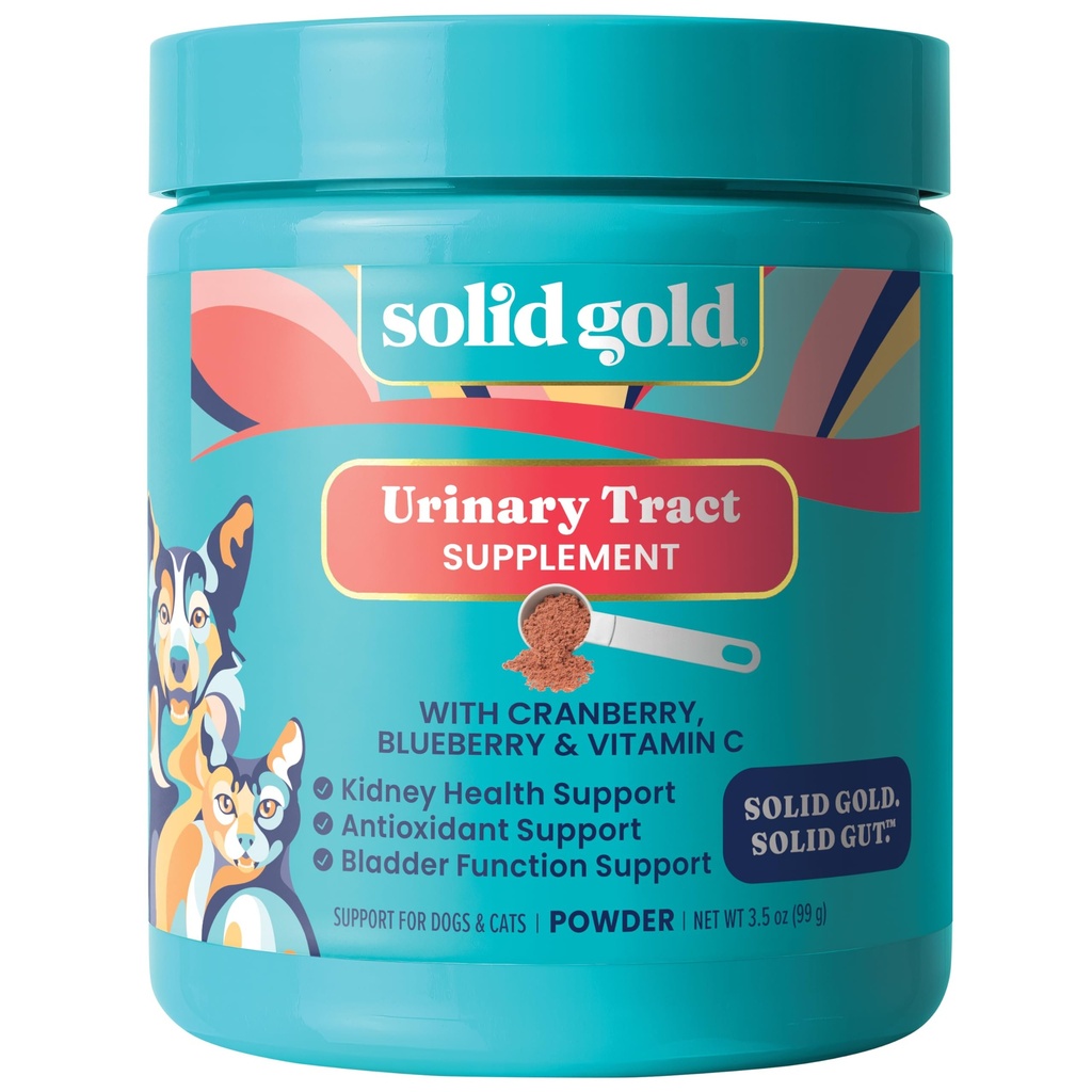 Solid Gold Cat & Dog Vitamin for UTI - Poundered Cranberry Suplement for Dogs & Cats - Urinary Tract, Bladder & Ginney Dukungan untuk Dogs & Cats - Cat & Dog UTI Lebih dari Suplemen Counter Powder- 3.5oz