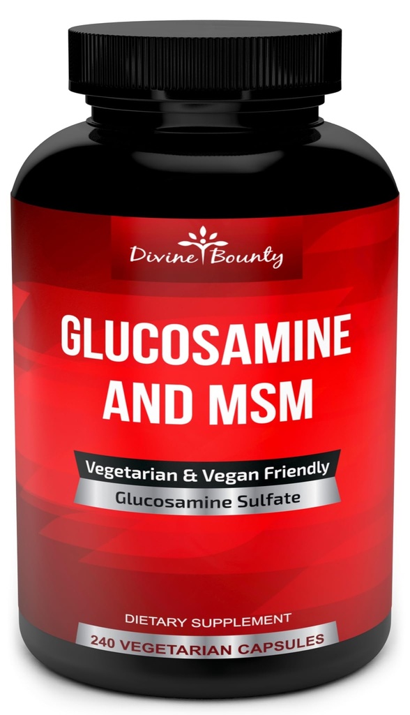 Divine Bounty Glucosamin Sulfate Suplement (2000mg per Serving) with MSM - 240 Small Vegetarian Capsules - Tidak ada Shellfish atau Harmful Additives