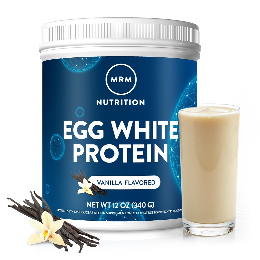 MRM Nutrition Egg White Protein 124; Vanilla Flavored 124; 23g Fat-Free Protein 124; dengan enzim Digetical 124; Nilai Biologis Tertinggi 124; Secara klinis Diuji 124; 10