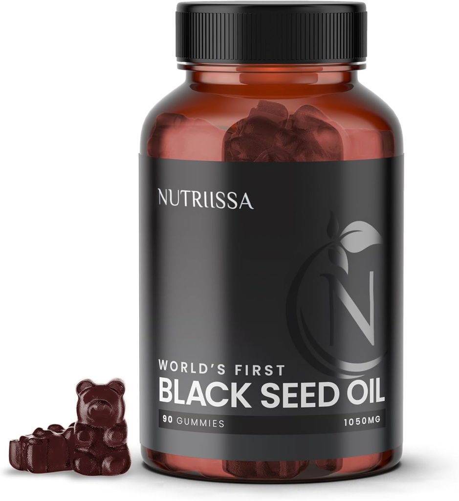 Nutriissa Black Seed Oil + Elder Berry Gummies - Cold- Menekan Benih Hitam Nigella Sativa Oil - EPEB Disahkan untuk kemurnian & Potensi - 90 Blueberry Flavored Vegan Gummies
