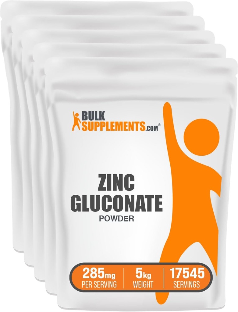 BulkSuplements.com Zinc Gluconate Powder - Zinc 40mg, Zinc Powder - Zinc Support for Imune Support - Gluten Free, 285mg per Serving, 5kg (11 lbs) (Paket 5)