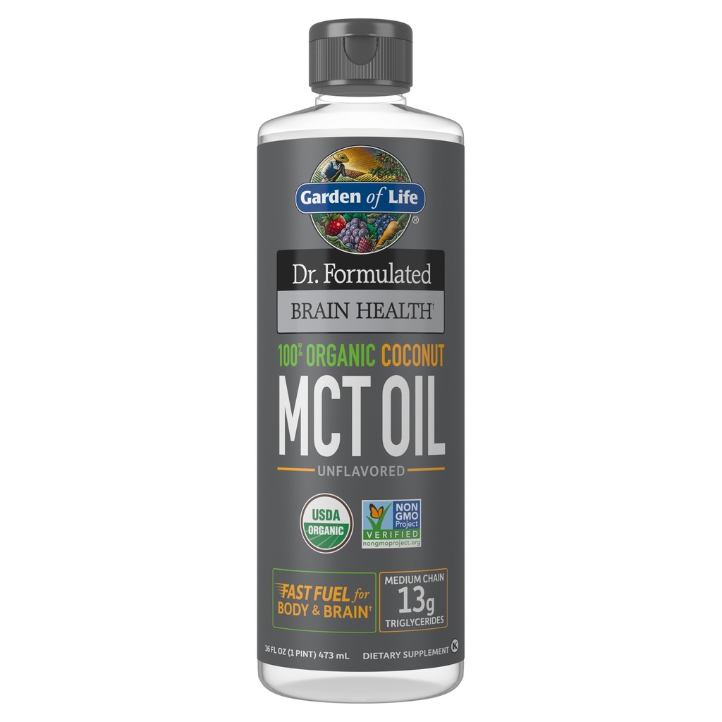 Taman Kehidupan Dr. Formulated Kesehatan Otak 100% Koconut Organik MCT Oil 16 tanpa rasa, 13g MCTs, Bahan Bakar Tubuh & Otak, Tersertifikasi Non-GMO Vegan & Gluten Bebas, Hexane- Free