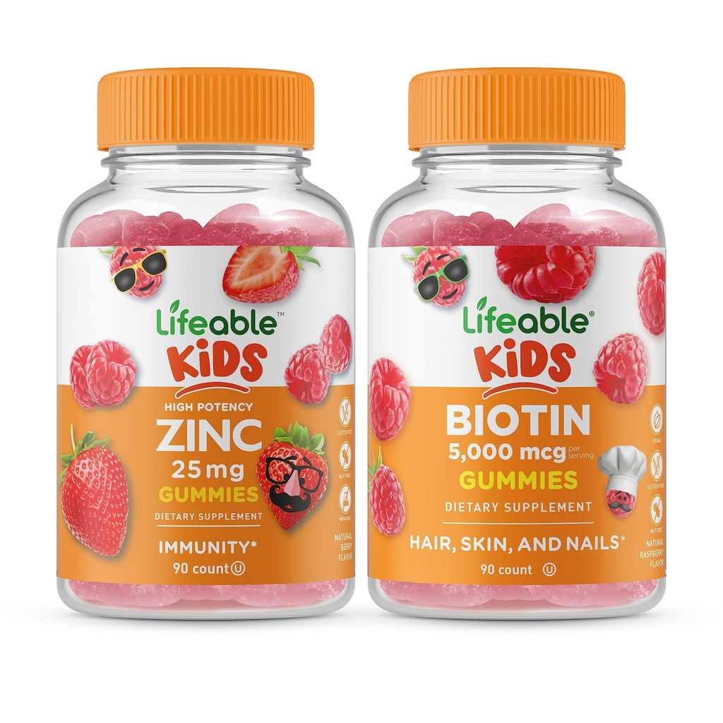 Lifeable Zinc 25mg Kids + Biotin Kids, Gummies Bundle