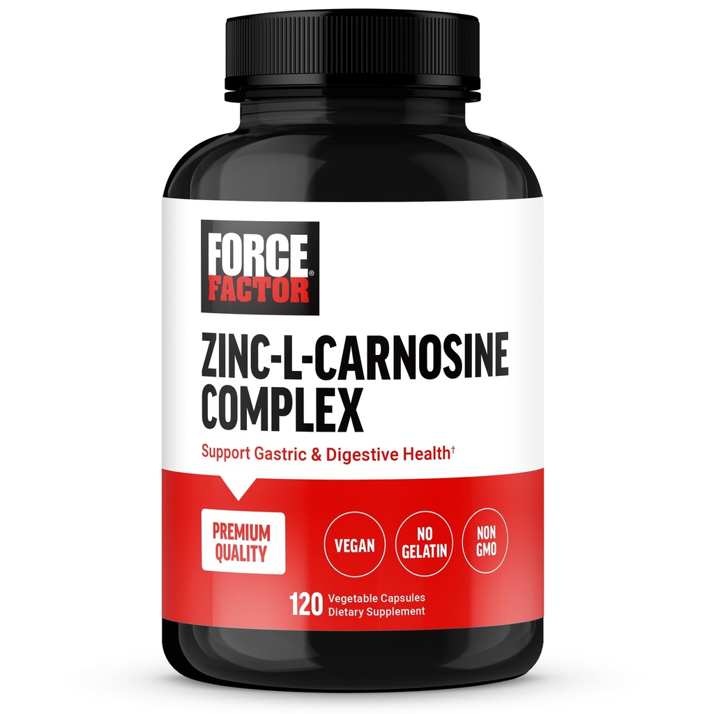 FORCE FacTOR Zinc L- Carnosine Capsules untuk Mendukung Kesehatan Gastric dan Digetical, Ditraffic and Bloating Suplement, Vegan, Non- GMO, No Gelatin, 120 Capsules