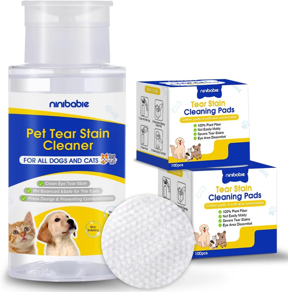 Tear Stain Cleaner for Dogs and Cats, Gentle Hapus Tear Stain, Debris Mata, Pengawetan Musus dengan 200Pcs Eye Dry Wipes, Pad Kering Eye Cleaner, Not Easily Evapporated