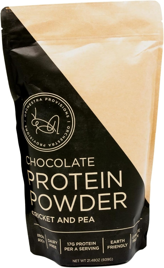 Chocolate Cricket dan Pea Protein Powder Blend, 17g of Complete Protein, Lactoe- Free, Whey- Free