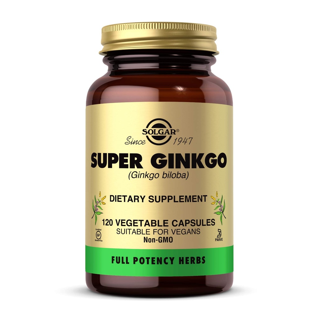 Solgar Super Ginkgo, 120 Vegetable Capsules - Full Potsules (FP) - Antioxidant & Gugup System Support - Brain Health - Non-GMO, Vegan, Gluten Free, Dairy Free, Kosher - 120 Servings
