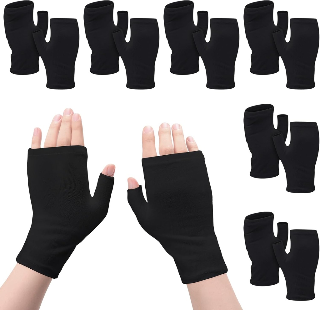 6 Pairs Fingerless Ecsim Gloves Moisturizing for Dewata Cotton Overnight Dry Hands (Black)