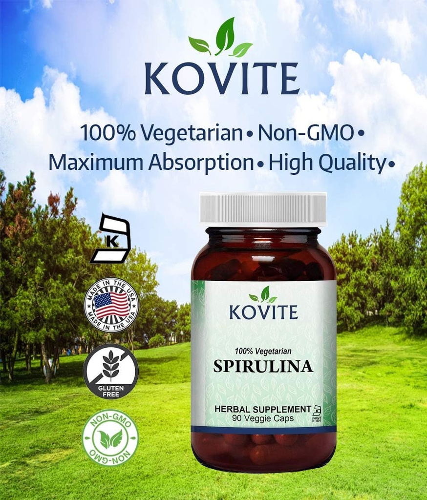 Spirulina Capsules - 90 Vegetable Capsules - memiliki 450 mg Organik Spirulina Powder - Kosher & Vegan
