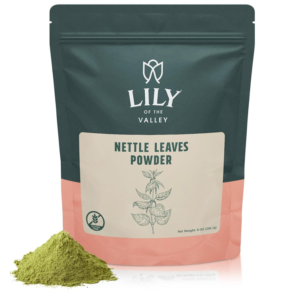LILY OF THE VALLEY Nettle Leaf Powder - Lembut Kering dan Tanah - 100% Natural Stinging Nettle - Ideal Addition to Recipes - Vegan & Gluten- Bebas - Pack in Realable Pouch (4oz, 11G)