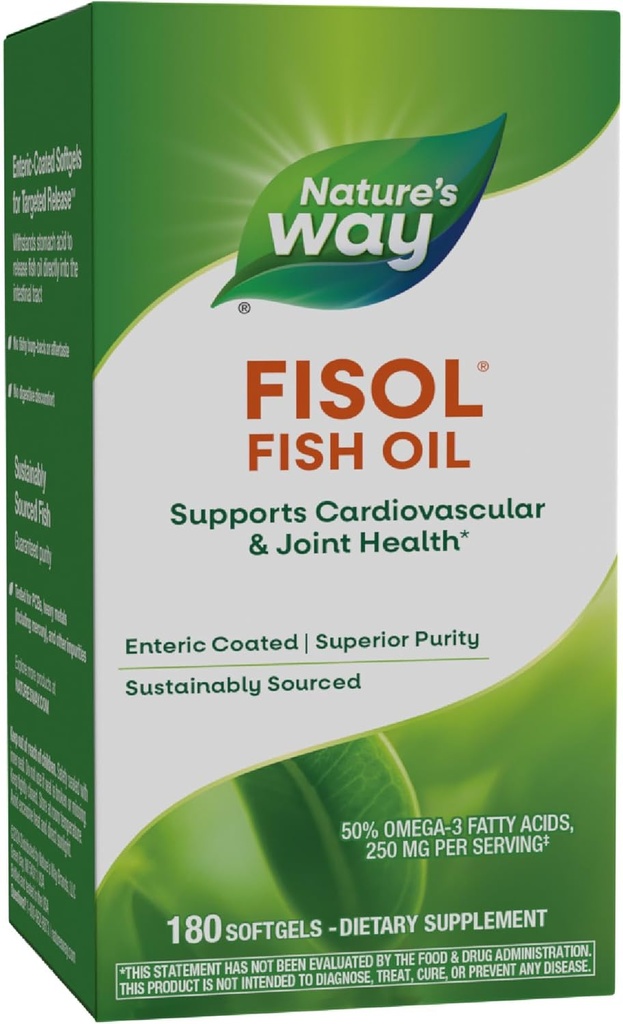 Nature 's Way Filil Fish Oil, Entertaic Coated, Superior Cardiovaskular and Joint Health *, Mega Potency Omega-3, 180 Softgeels (Packating May Vary)