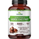 Zazzee Ekstra Kekuatan Kuda Chestnut 10: 1 Ekstraksi, 3000 mg Kekuatan, 20% Aesins, 4 Bulan Suply, 120 Vegan Capsules, konsentrasi dan Standardisasi Ekstrak 10X, All- Natural, Non-GMO, dibuat di Amerika Serikat