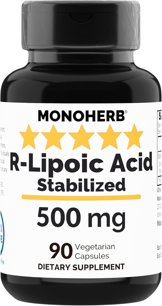 R- Lipoic Acid 500 mg - 90 Veg Capsules - Stabilisasi R- Alpha- Lipoic Acid