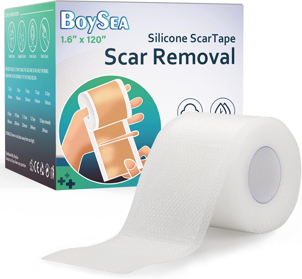 Boysea Silicone Scar Sheets (1.6 "x 120") Clear Silicone Scar Tape - Scar Removal Treatment - Scar Manfaced Strips for Keloid, C-Section, Burn, Surgical Skies