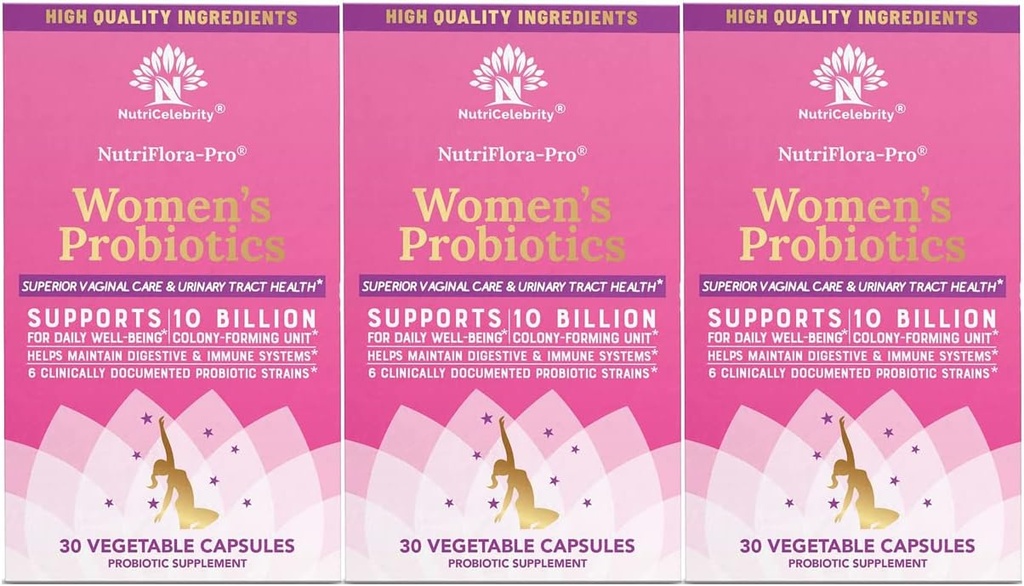 Nutriselebrity Progities for Women 10 Milyar CFU 6 Strains, Organic Pregitife for Digetical, Vaginal & Ammune Health, PH Saldo & Feminine Health, Peripain, BV Relief, Cranberry Extract + 3 Pack