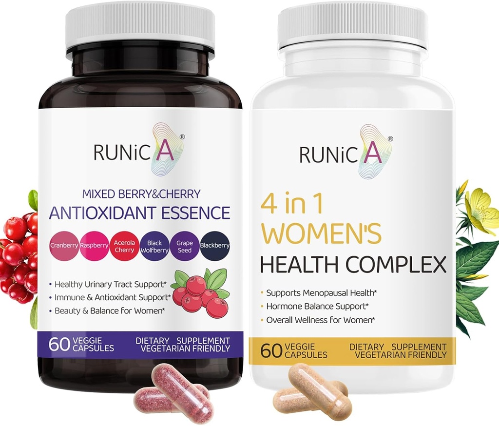 4 dari 1 Suplemen Menopause & Campuran Berry Cherry Antioksidants Bundle - Soy Isoflavones, Cranberry dan More