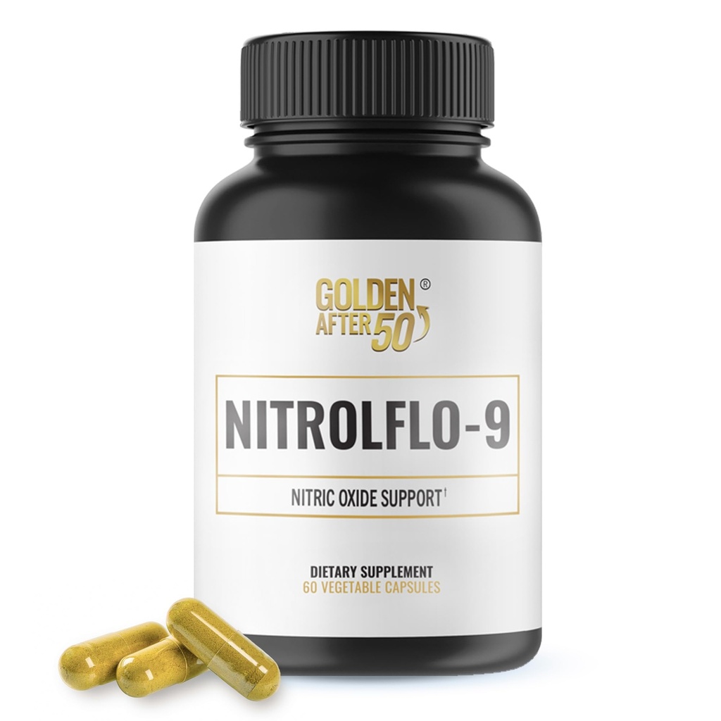 Emas setelah 50 NitrolFlo-9 - Naturre- bubuk Nitric Oxide Suplement dengan Pomegranate Extract, Grape Benih, dan S7 ® - Pasokan Sirkulasi Nuklat dan Optimal Energy - 60 Kapsul
