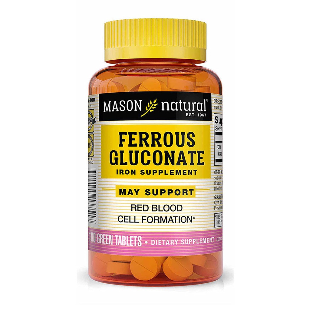 Mason Natural Ferrous Gluconate - Support Red Blood Cell Formasi, Gentle on Stomach Iron Supplemen, 100 tablet