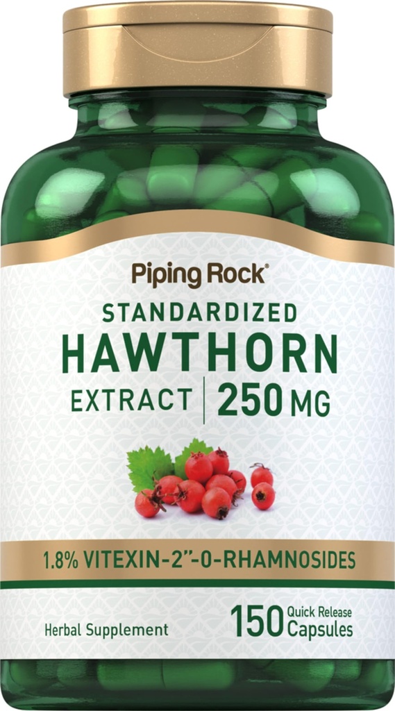 Piping Rock Hawthorn Berry Capsules 124; 250mg 124; 150 Pill = 124; Herb Extract Supplement = -124; Non-GMO, Gluten Free