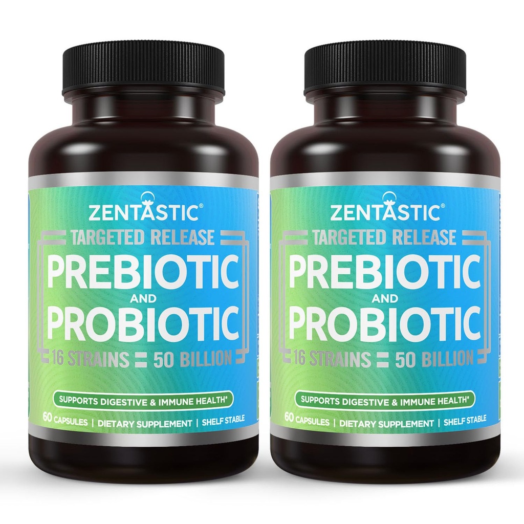 Zentastic Programtic & Prestics Supplement - 50 Milyar CFU - for Men & Women 's Ammune & Digetical Health - 16 Strain - Shelf Stable - 120 Delayed Vevgie Capsules