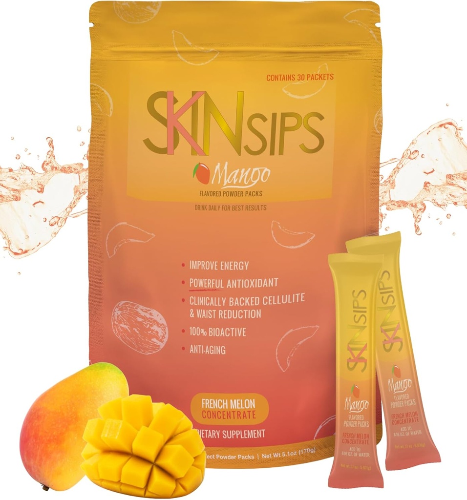 Kulit Kesehatan & Senjata Energi Minum Mix- Gula Bebas, SOD B (TM), Antioksidants dari Perancis Melon Konsentrasi, Pada Paket Go Stick, Mango, 30 Pack