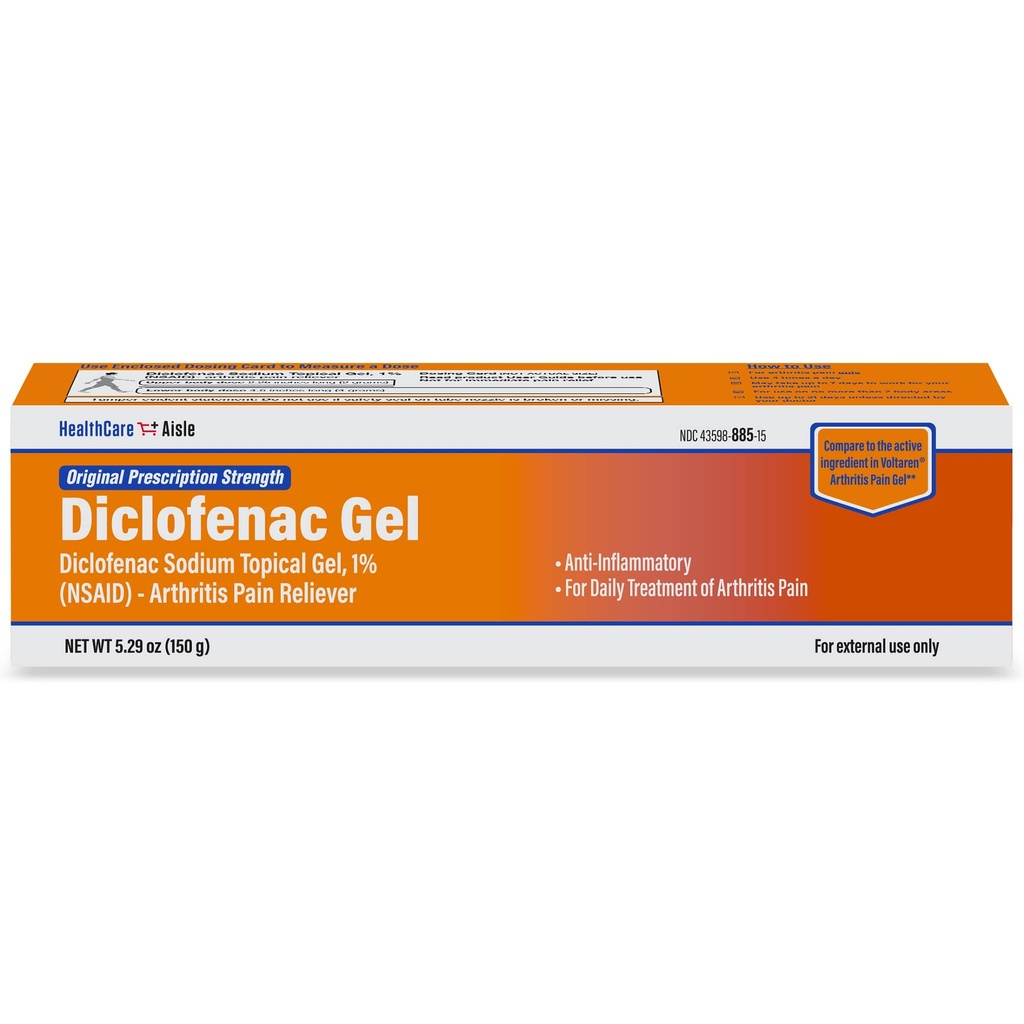 HealthCareAisle Diclofenac Gel, 1%, Arthritis Pain Relief - 150 g tube - Original Prescription Power (NSAID)