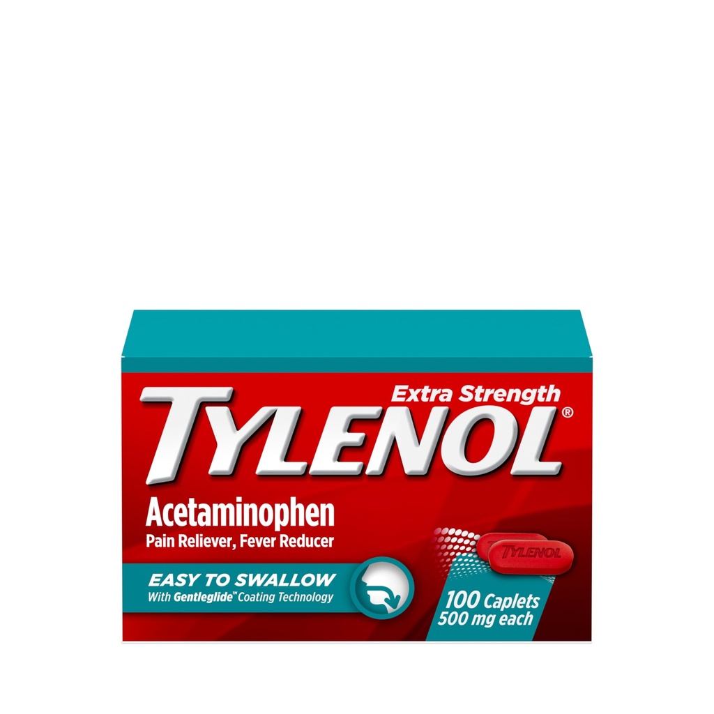 Tylenol Ekstra Kekuatan Mudah Swallow Acetaminophen, Pain Reliever & Fever Reducer Caplets untuk Dewasa dengan Gentleglide Technology, 500 mg Extra Kekuatan Acetaminopren, 100 ct