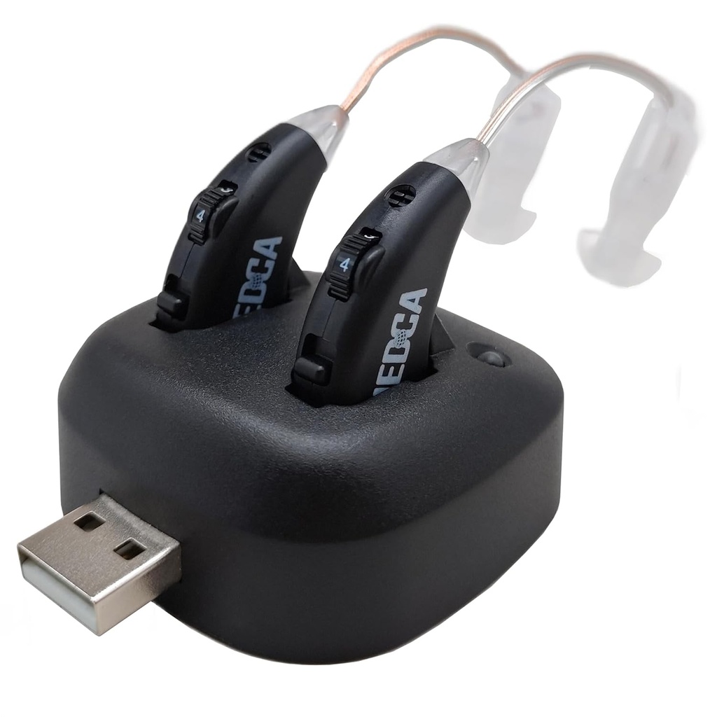 Digital Hearing Amplifier - Rechargable Premium BTE Personal Sound Amplifier Pair dengan USB Dock, Behind the Ear Hearing Enhancement Devices with Long Lasting Battery Life, Black