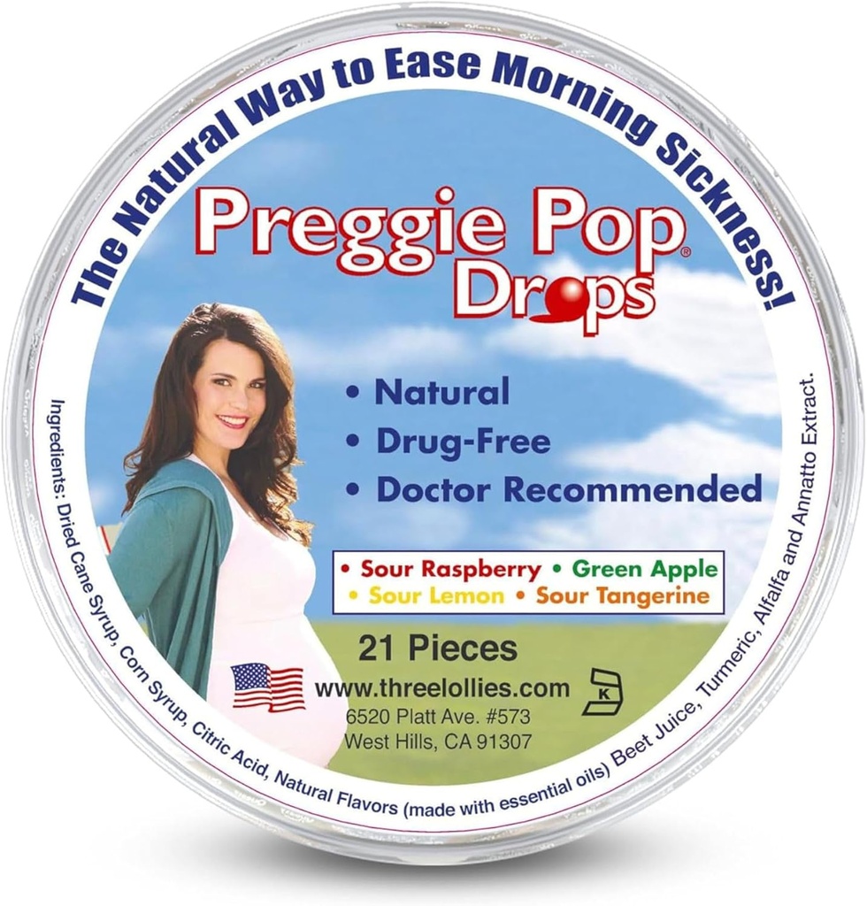 Preggie Pop Drops 126; 21 Drops 126; Morning Sickness selama kehamilan 124; Safe for missed Mom & Baby 124; Gluten Free Genty 124ors: Lemon, Raspberry, Green Apple, Tangerine