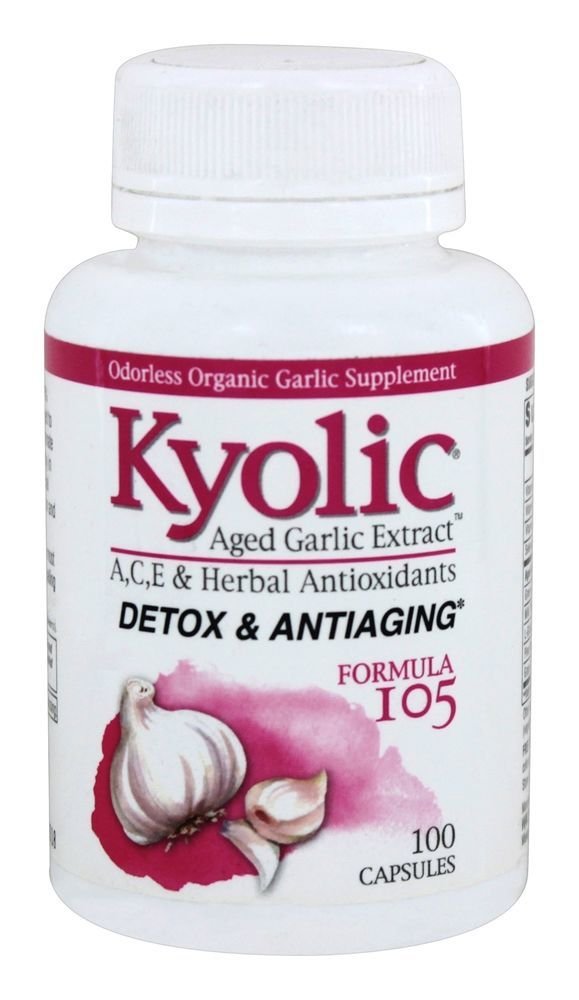 Kyolic Aged Bawang putih Ekstrak Formula 105, Detox dan Anti- Aging, 100 Kapsul (Paket May Vary)