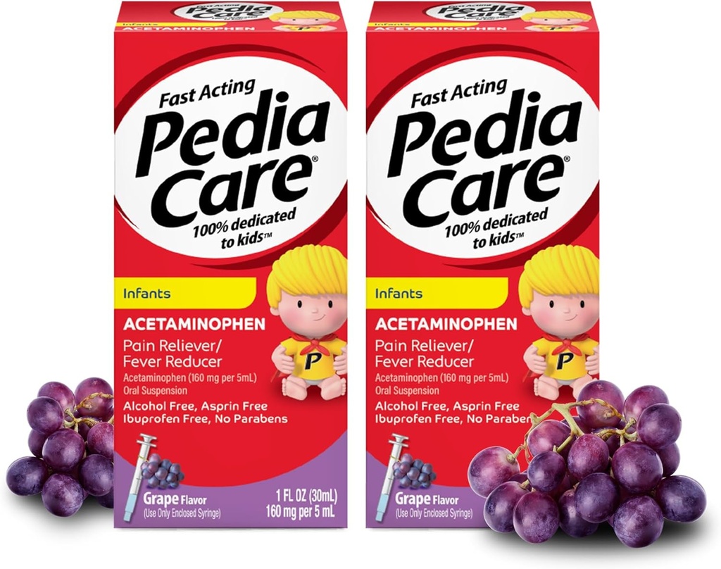 Bayi Acetaminophen Oral Suspension Liquid, Faust-Acting Reliever Infant / Fever Reducer dengan Easy- to Gunakan Syringch, Nol Alkohol atau Aspirin atau Ibuprofen, Grape Flavor, 1 fl oz (2 Pack)