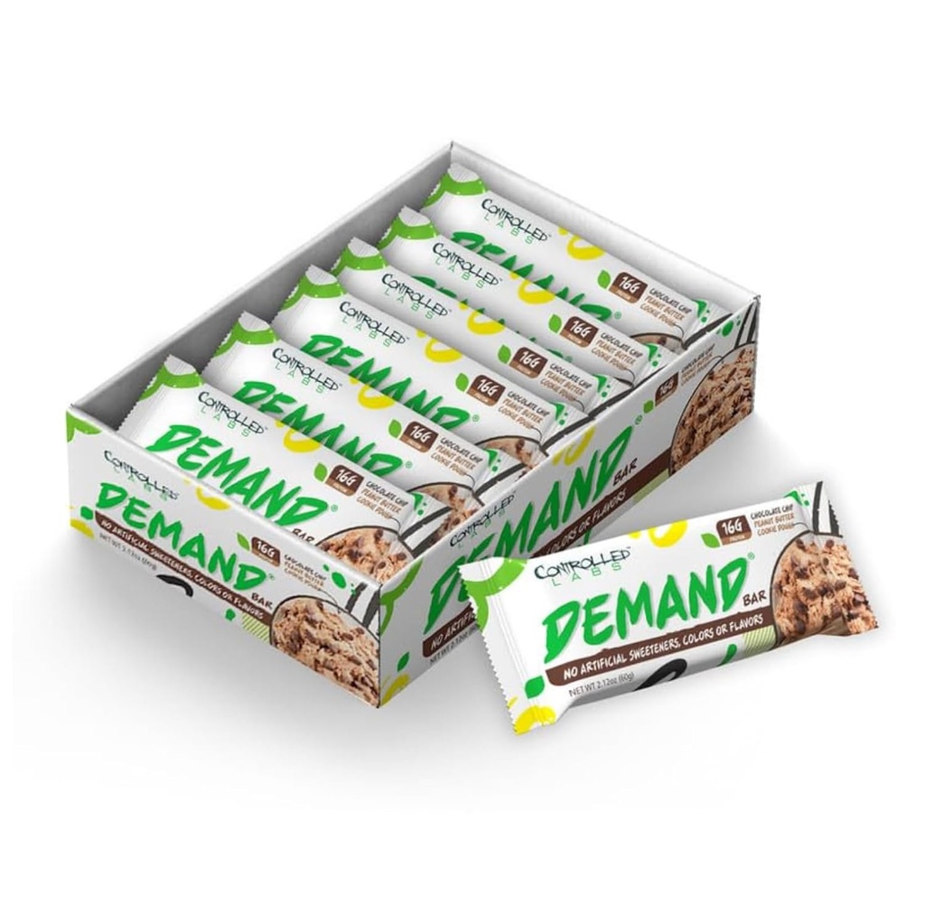 Kontrol Lab Demand Protein Bars - 12 pack - 16g Protein per Serving, Natural, High- Protein / Lower-Carb Bar, 2.12 oz (Chocolate Chip / Peanut Butter / Cookie Dough)