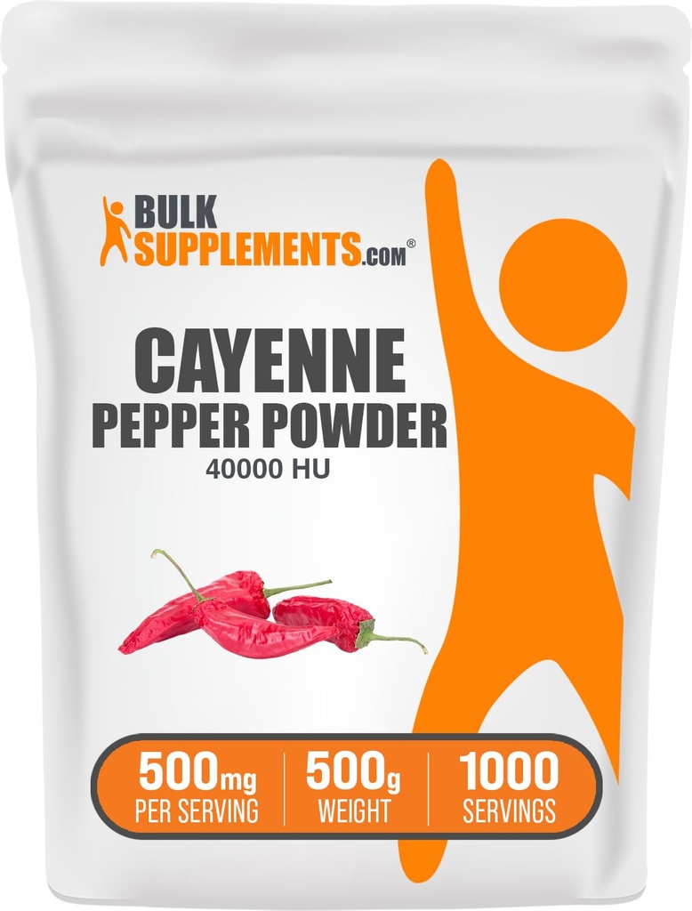 BulkSuppliments.com Cayenne Pepper 40000 HU Powder - Capsaicin Suplemen, Cayenne Pepper Powder - Vegan & Gluten Bebas, 500mg per Serving, 500g (1.1 lbs) (Paket 1)