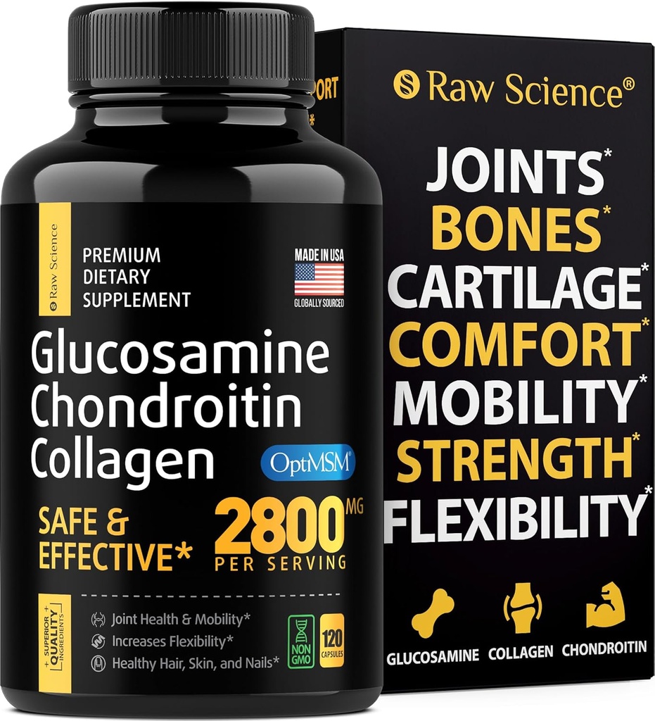 Glucosamin Chondroitin MSM Kapsules - Bersama Dukungan untuk Orang Dewasa, 2800 mg Triple Power Vitamin: Glucosamin HCL, Chondroitin Sulfate dengan OptiMM - Reduces Gabungan Ketidaknyamanan, 120 Capsules