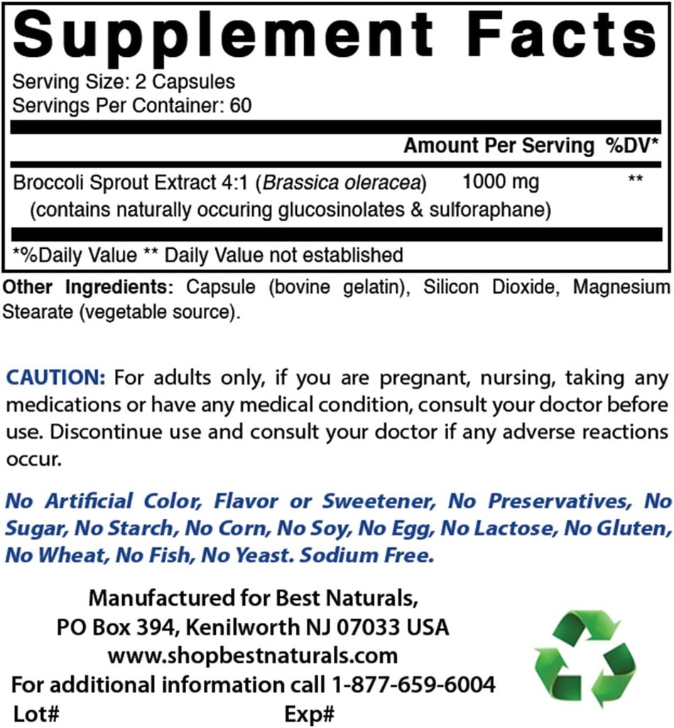 Ekstrak Sprout Brokoli Terbaik, 1000 mg & Zinc Gluconate 50mg