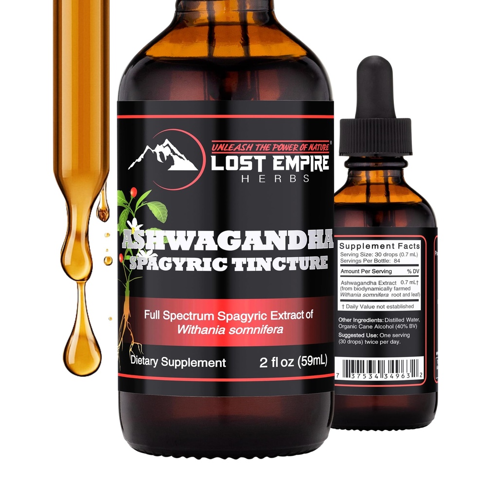 Kehilangan Kekaisaran Herbs Ashwagandha Sparagric Tincture - Liquid Drops Root Extract for Men, Women, Sleep, Cortisol - Best Ashwagandha Suplemen USA Grown Organic (2 fl oz)