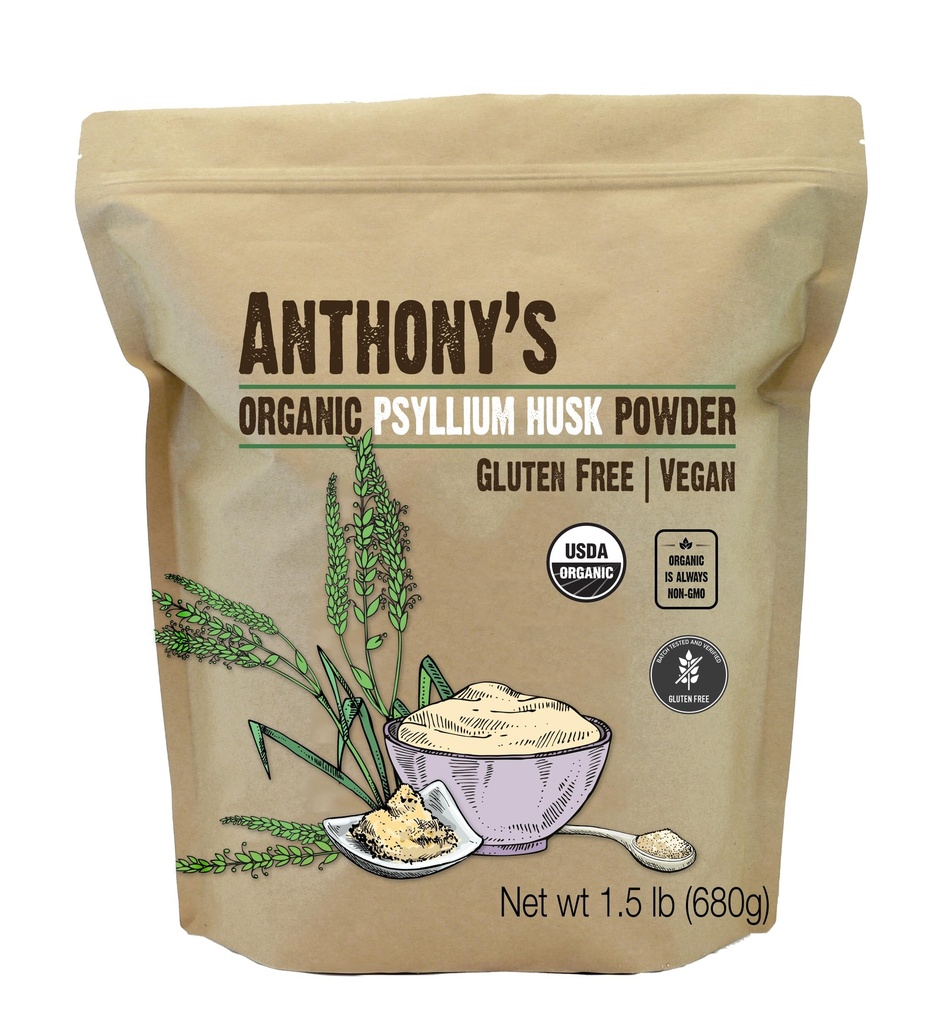 Anthony 's Organic Psyllium Husk Powder, 1.5 lb, Gluten Free, Non GMO, Finely Ground, Keto Friendly
