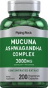 Piping Rock Mucuna Ashwagandha 3000mg 124; 200 Capsules 12.4; Kompleks Ekstment untuk Perempuan dan Pria 124; Vegetarian, Non- GMO, Gluten Bebas