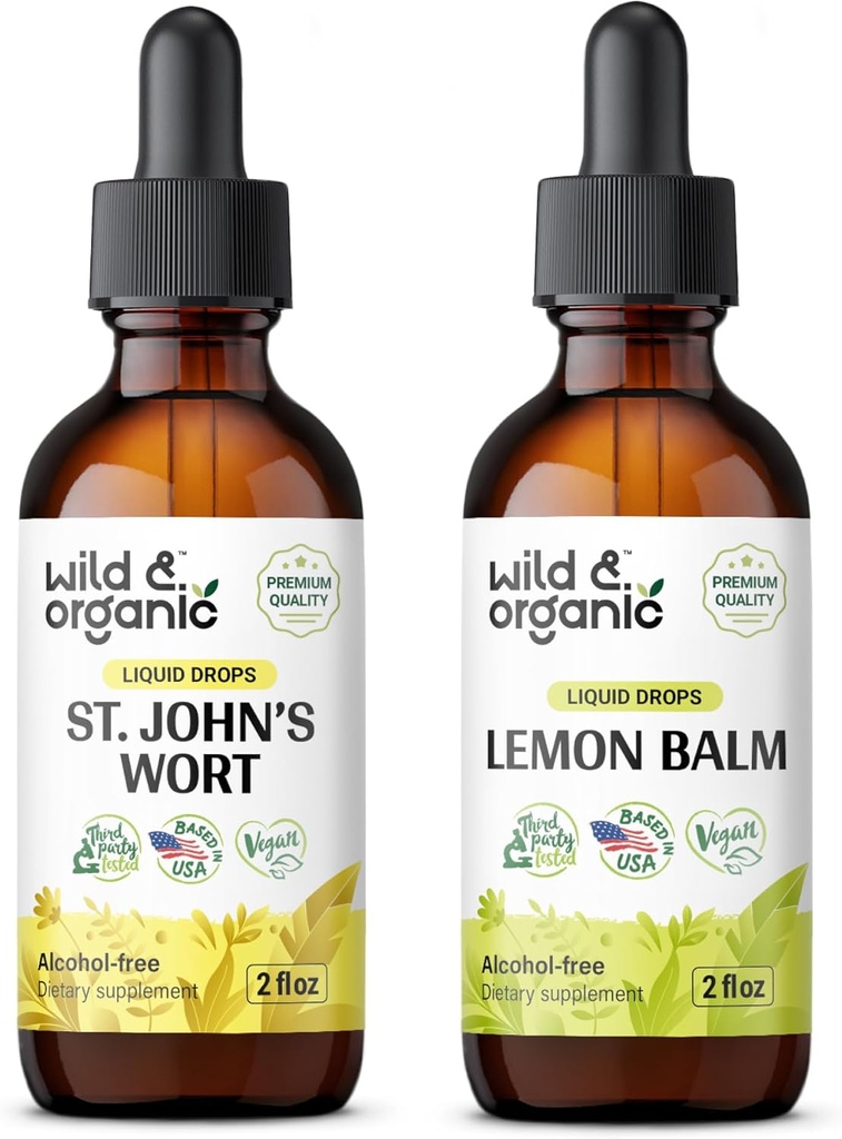 Wild & Organic St John 's Welt Tincture 2 fl oz & Lemon Balm Tincture 2 fl oz