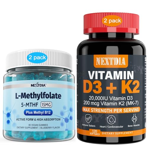Vitamin D3 20.000 IU + K2 (MK7) 200mcg, L- MethylFolate 15mg & Metil B12 Gummies