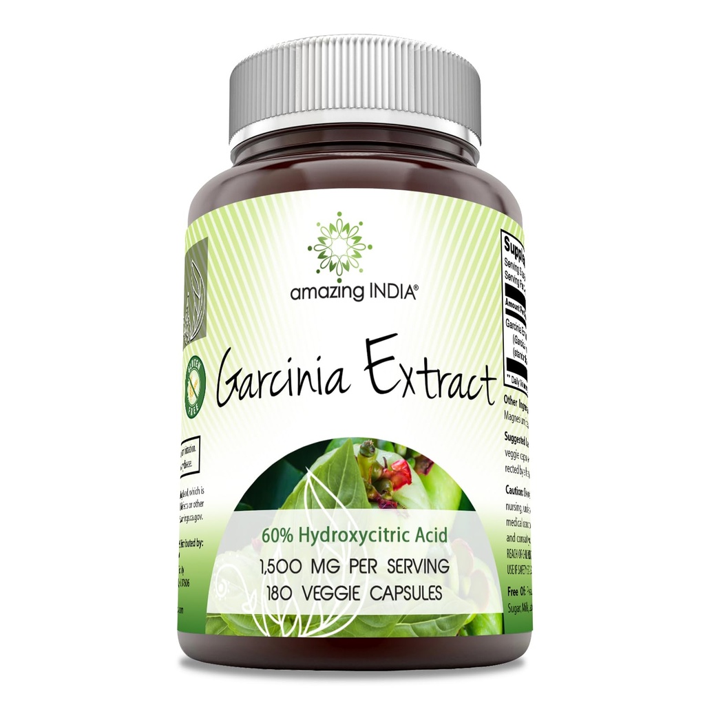 Amazing India Garcinia Extract Supplement 124; 1500 Mg Per Serving 124; 180 Vevgie Capsules; Non-GMO 124; Gluten Free 124; Dibuat di USA