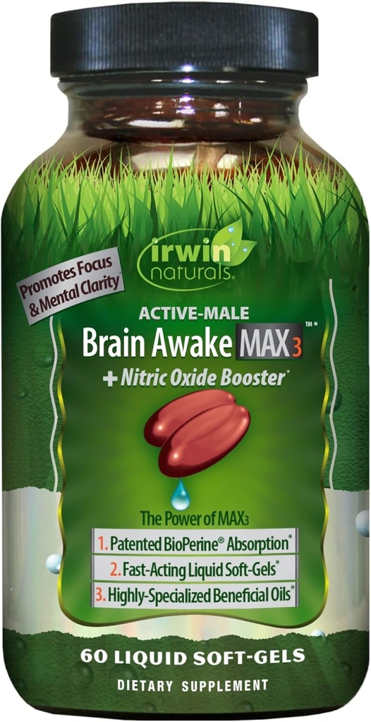 Irwin Aware Brain Awake Max3 + Nitric Oxide Booster 60 Liquid Softgel